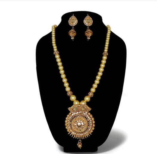 Kriaa Gold Plated Austrian Stone Pearl Necklace Set