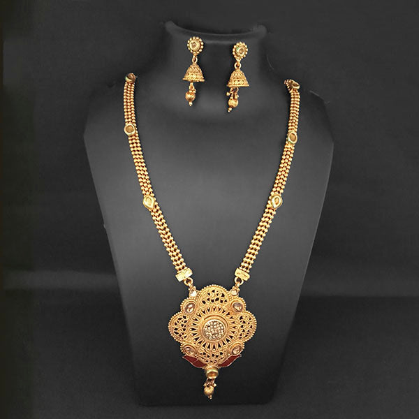 Kriaa Gold Plated Brown Austrian Stone And Kundan Necklace Set