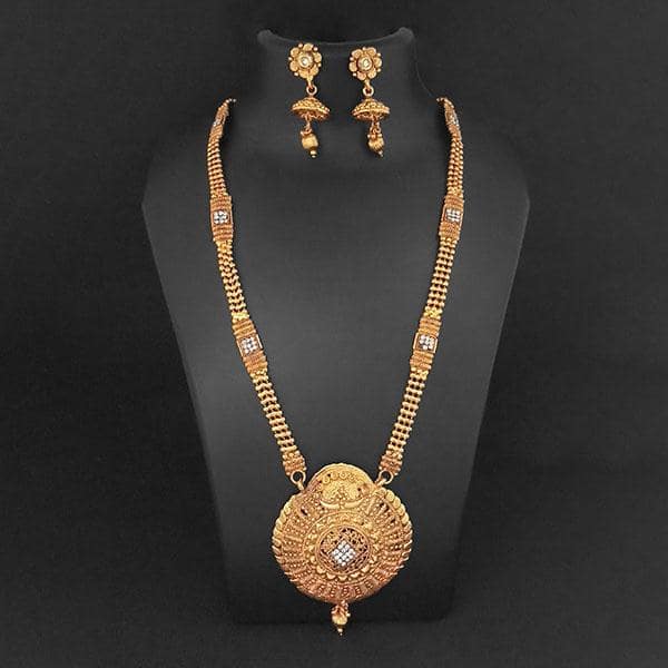 Kriaa Gold Plated White Austrian Stone Necklace Set
