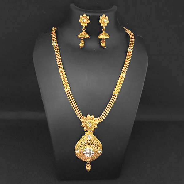 Kriaa Gold Plated White Austrian Stone Necklace Set