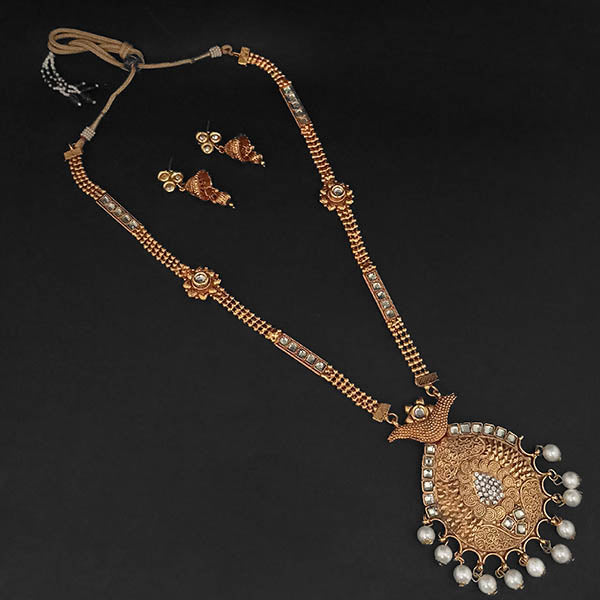 Kriaa Gold Plated White Austrian Stone And Pearl Necklace Set