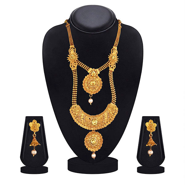 Kiaa Gold Plated Brown Kundan Double Layer Necklace Set