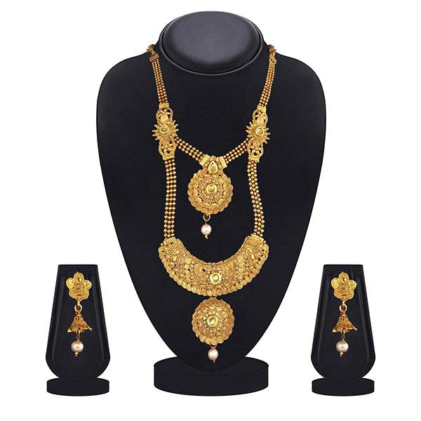 Kiaa Gold Plated Brown Kundan Double Layer Necklace Set - 1109872A-CL