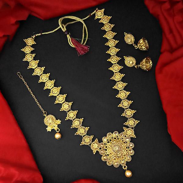 Kriaa Gold Plated Brown Austrian Stone And Kundan Haram Necklace Set With Maang Tikka - 1109874
