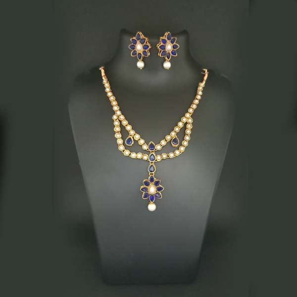 Midas Touch Blue Kundan Stone Gold Plated Necklace Set