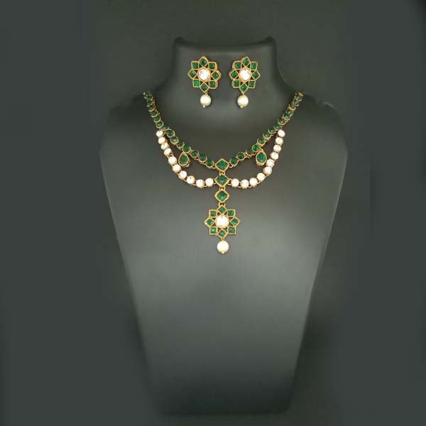 Midas Touch Gold Plated Green Kundan Stone Necklace Set
