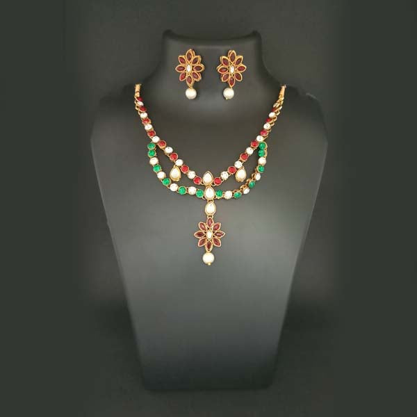 Midas Touch Maroon Kundan Stone Gold Plated Necklace Set