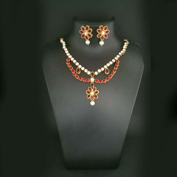Midas Touch Gold Plated Maroon Kundan Stone Necklace Set