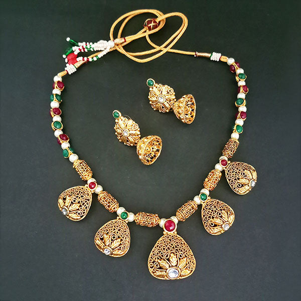 Midas Touch Maroon Stone Gold Plated Necklace Set