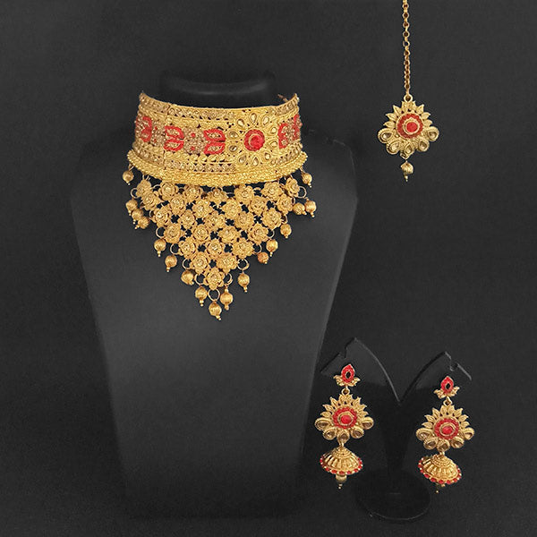 Kriaa Gold Plated Austrian Stone Choker Necklace Set With Maang Tikka