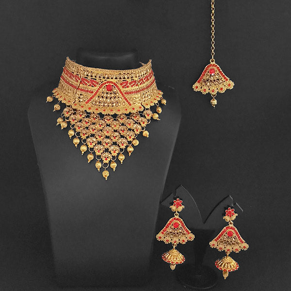 Kriaa Gold Plated Austrian Stone Choker Necklace Set With Maang Tikka