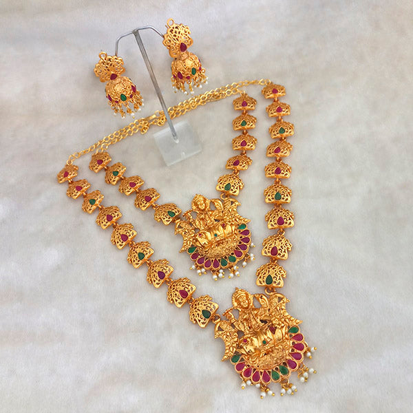Kriaa Maroon Stone Double Gold Plated Necklace Set