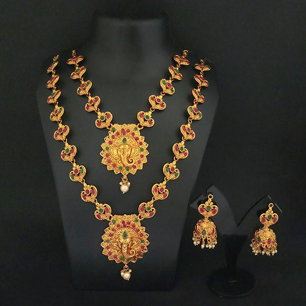 Kriaa Maroon Stone Double Gold Plated Necklace Set