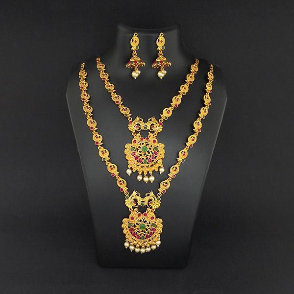 Kriaa Maroon Stone Double Gold Plated Necklace Set - 1113720