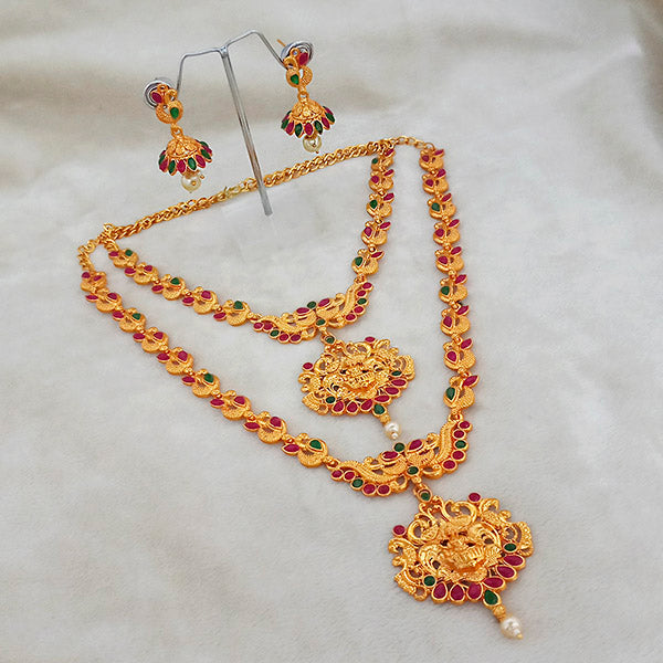 Hirkani Shetty Wearing Kriaa Maroon Stone Double Gold Plated Necklace Set - 1113721
