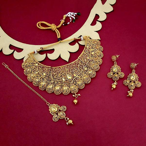 Aaanchal Wearing  Kriaa Gold Plated Brown Austrian Stone Choker Necklace Sets - 1114001