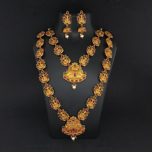 Sai Raj Double Gold Plated Multi Stones Necklace Set -1114311
