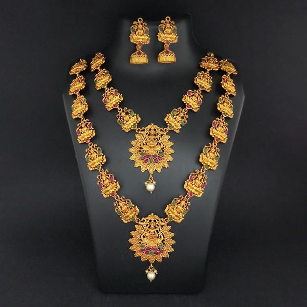 Sai Raj Double Gold Plated Multi Stones Necklace Set -1114312