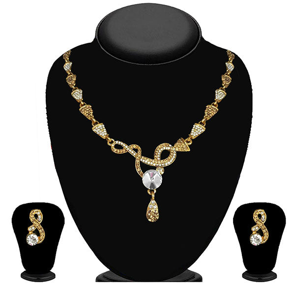 Kriaa Gold Plated Brown Austrian Stone Necklace Set - 1114706A