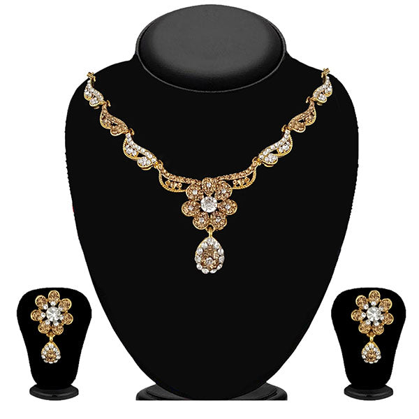 Kriaa Gold Plated Brown Austrian Stone Necklace Set - 1114711A
