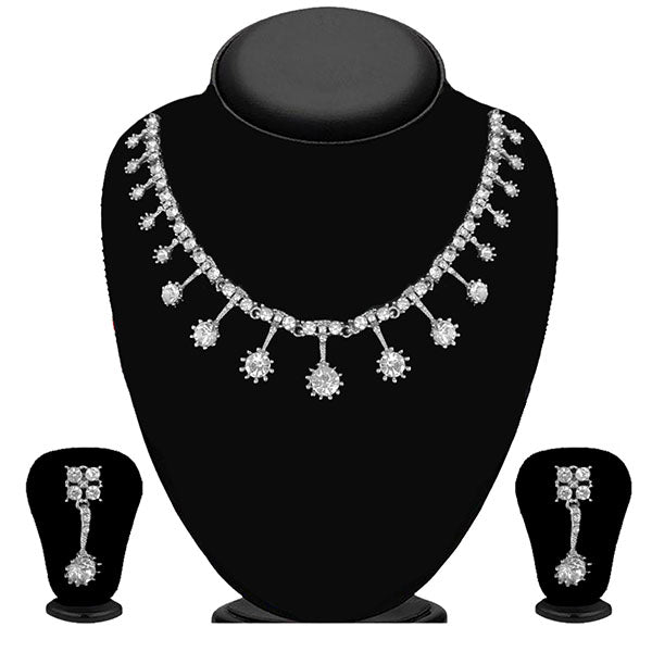 Kriaa Silver Plated White Austrian Stone Necklace Set - 1114713B