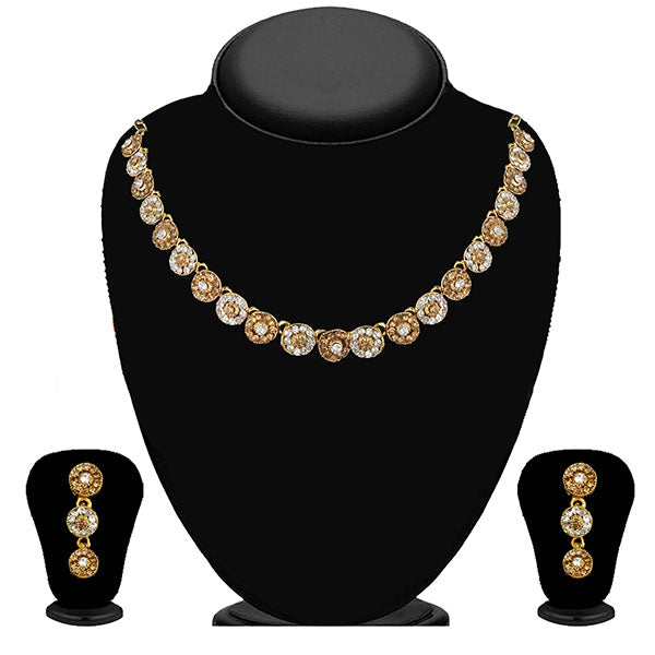 Kriaa Gold Plated Brown Austrian Stone Necklace Set - 1114715A
