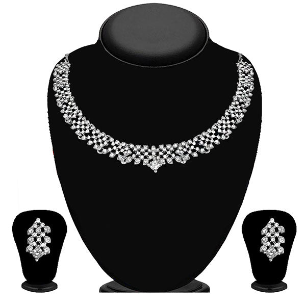 Kriaa Silver Plated White Austrian Stone Necklace Set - 1114716B