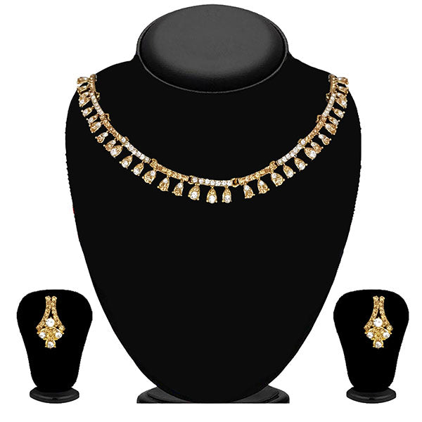 Kriaa Gold Plated Brown Austrian Stone Necklace Set - 1114718A