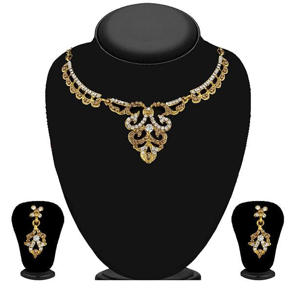 Kriaa Gold Plated Brown Austrian Stone Necklace Set - 1114721A