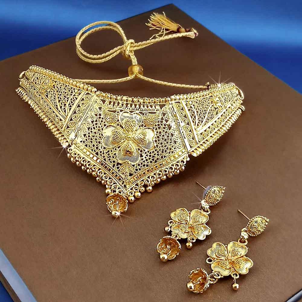Kalyani Forming Gold Plated Traditional Designer Necklace & Earring Set -1115003