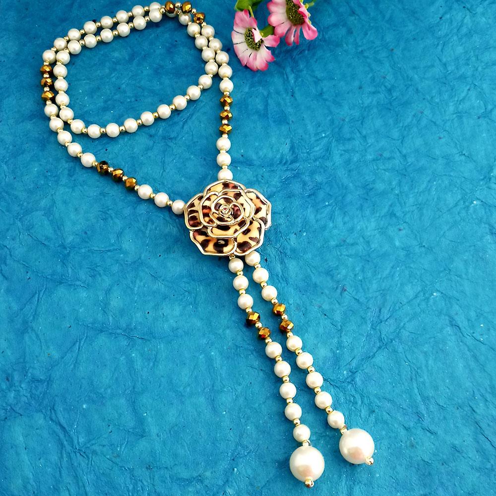 Native Haat Floral White Beads Necklace Set