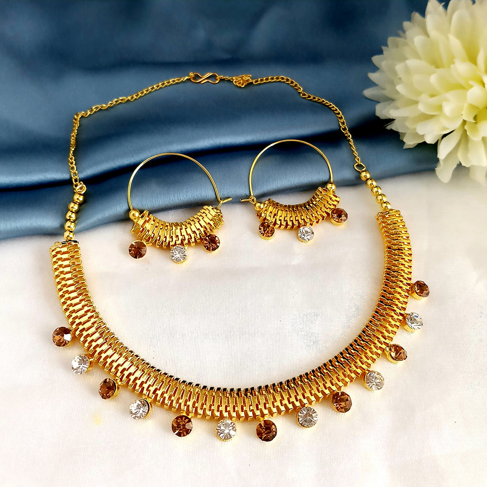 Kriaa Brown Gold Plated Austrian Stone Necklace Set
