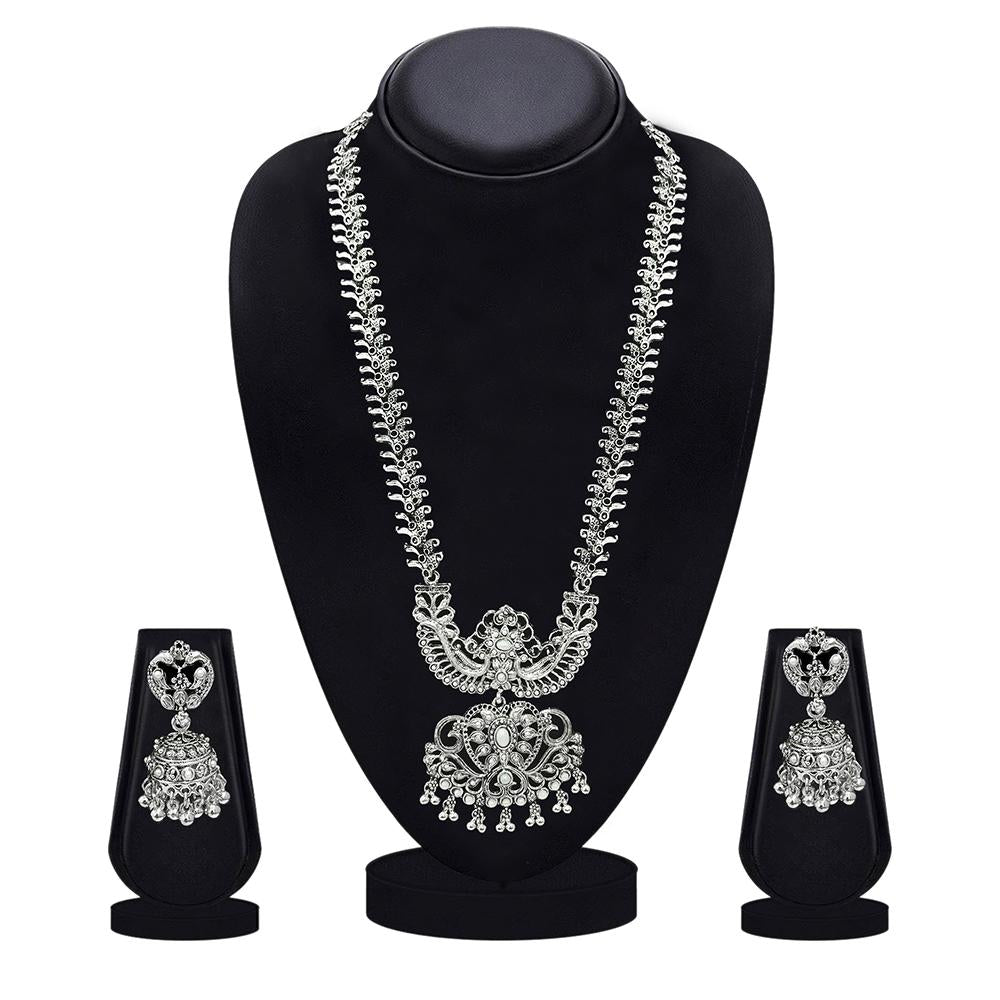 Shreeji Creation Oxidised Plated White Pearl Double Necklace Set - 1116006