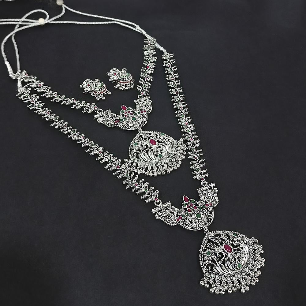 Shreeji Creation Oxidised Plated Green & Pink Double Necklace Set - 1116007