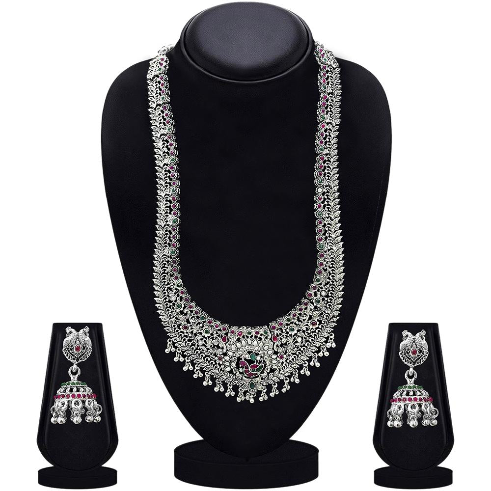 Shreeji Creation Oxidised Plated Green & Pink Double Necklace Set - 1116011