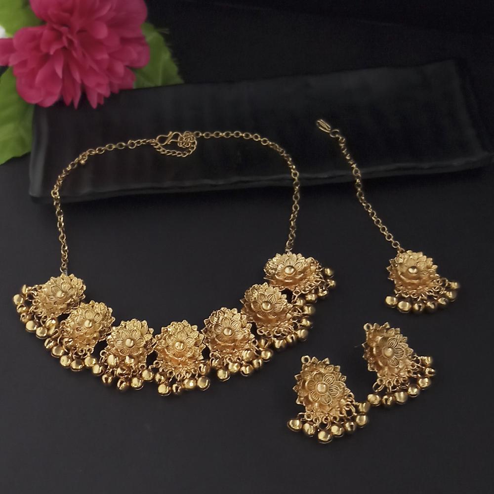 Shreeji Creation Gold Plated Necklace Set With Maang Tikka - 1116017