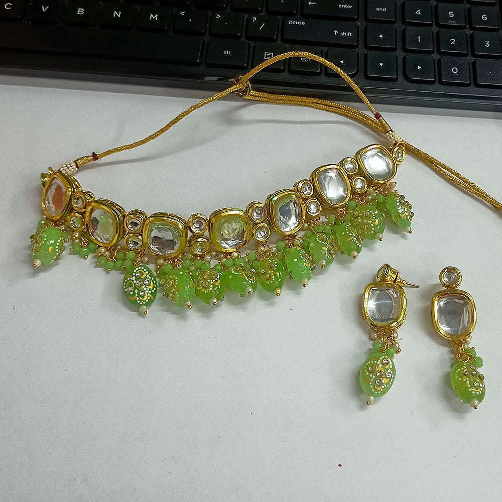 Bhavi Jewels Kundan Stone  & Beads Gold Plated  Necklace Set