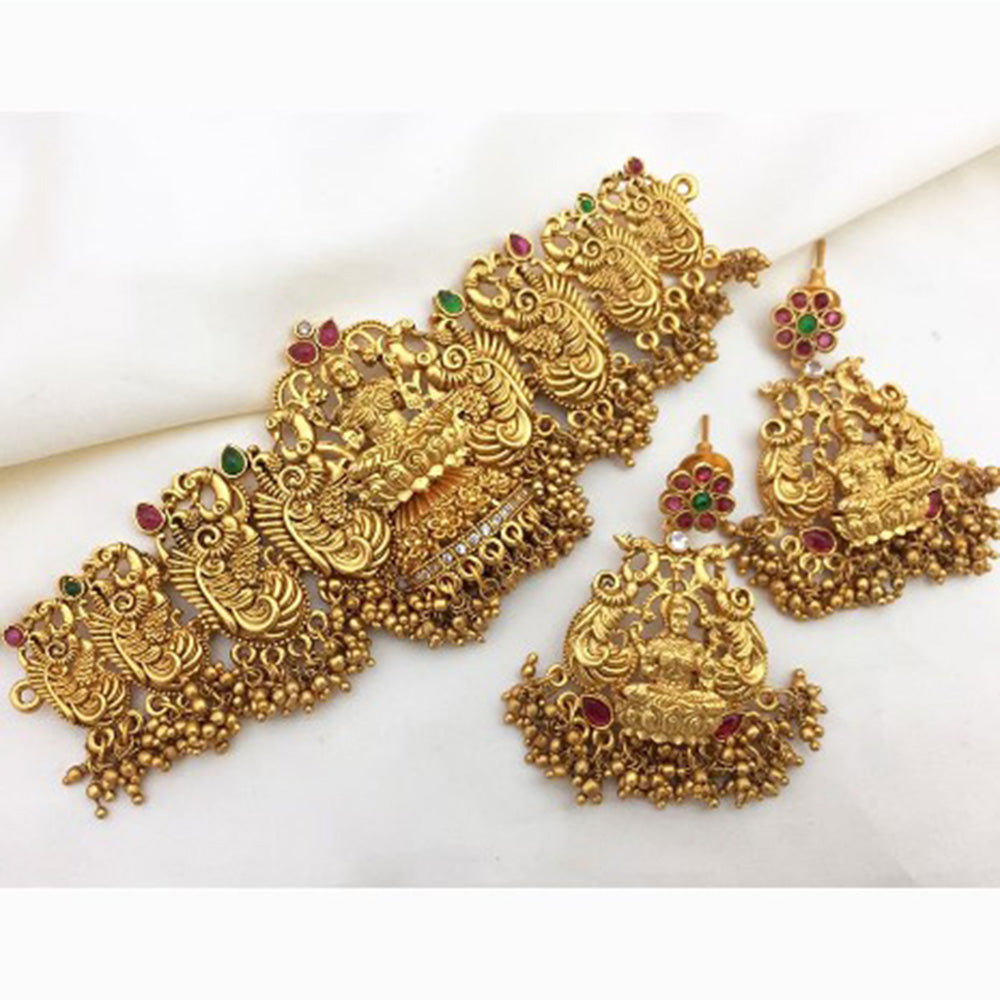 Bhavi Jewels Gold Plated Pota Stone Temple Necklace Set