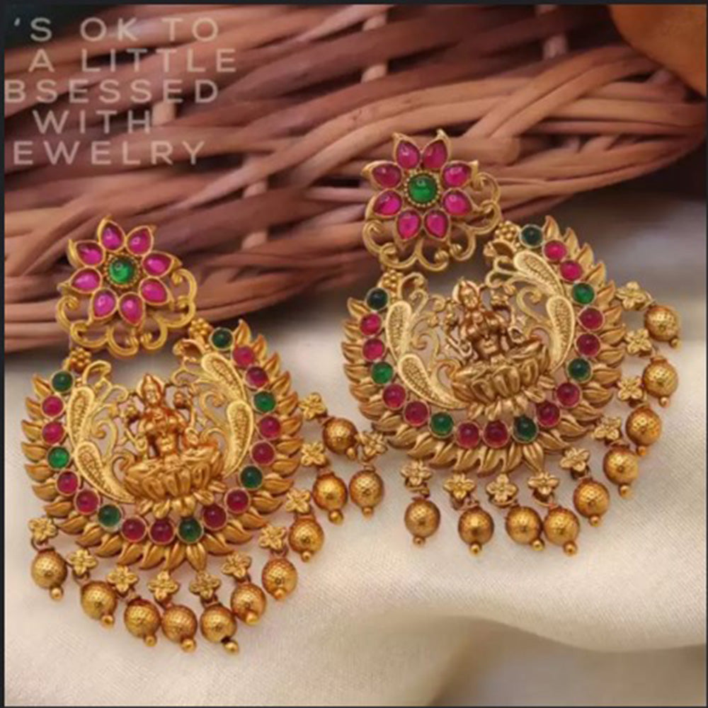 Bhavi Jewels Gold Plated Pota Stone Dangler Earrings