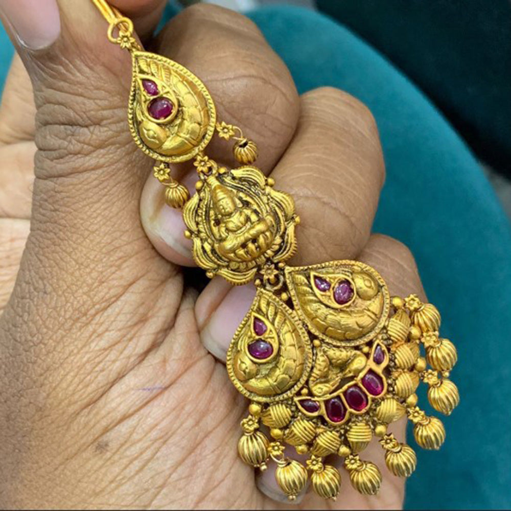 Bhavi Jewels Gold Plated Pota Stone Maangtikka