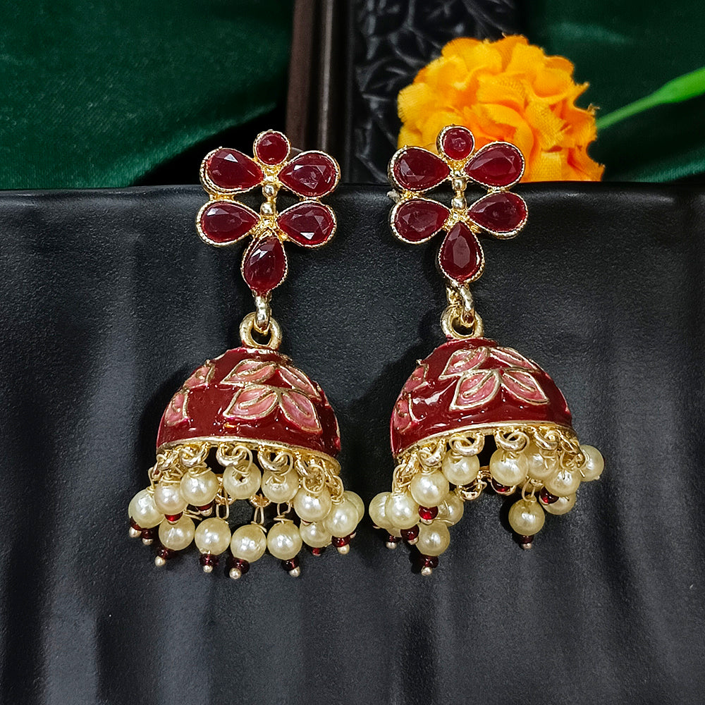 Bhavi Jewels Gold Plated Mennakari Jhumki Earrings