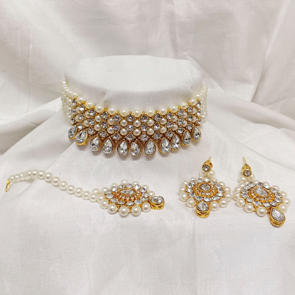 Bhavi Jewels Crystal Stone Gold Plated  Necklace Set