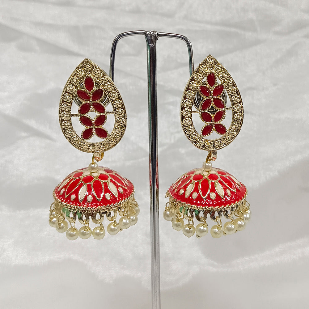 Bhavi Jewels Gold Plated Kundan Stone & Meenakari Jhumkis Earrings