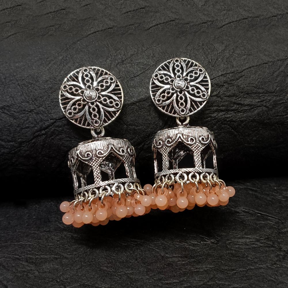 Bhavi Jewels Silver Plated Peach Jhumkis Earrings