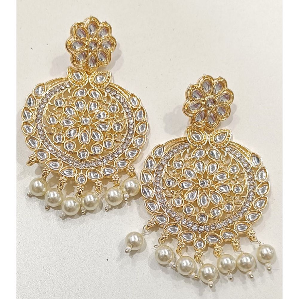 JewelMaze Kundan Stone Gold Plated Dangler Earrings - AZO-MA23ER01200120