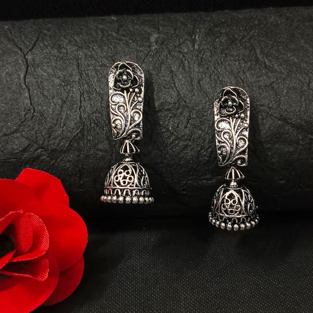 Woma Oxidised Plated Jhumki Earrings - 11451063