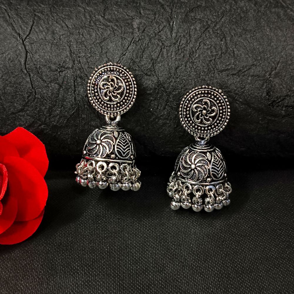 Woma Oxidised Plated Jhumki Earrings - 11451076