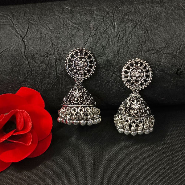 Flower Polki Design Black Metal Oxidised Silver Jhumka Jhumki Earrings For  Women And Girls - Byggy