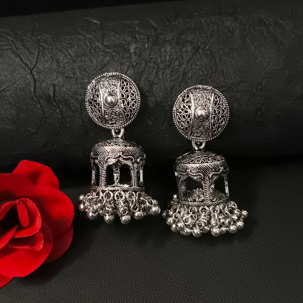Woma Oxidised Plated Jhumki Earrings - 11451091