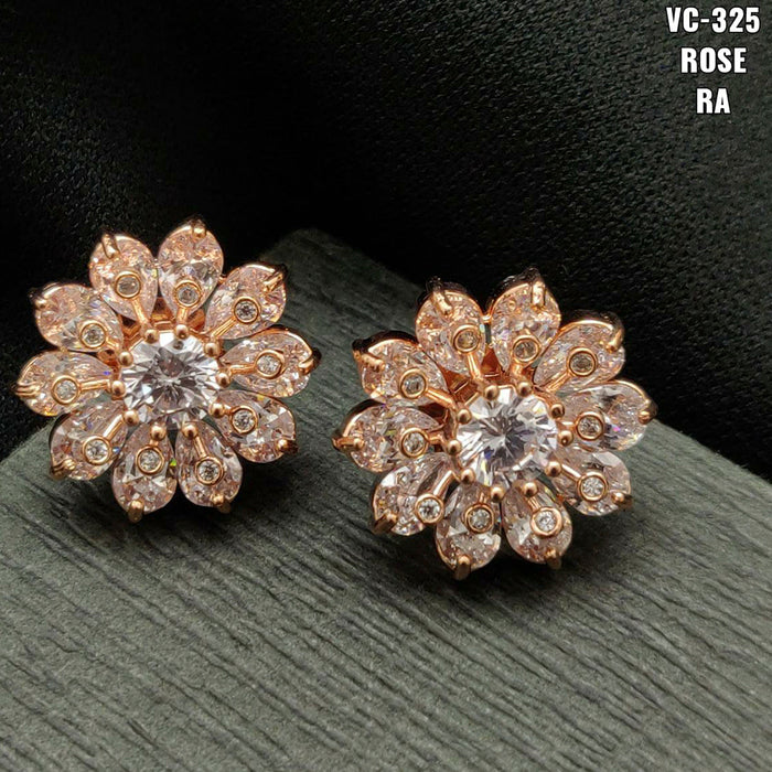 TJS American Diamond Studded Rose Gold Plated Dome Shaped Stud Earring   That Jewelry Store
